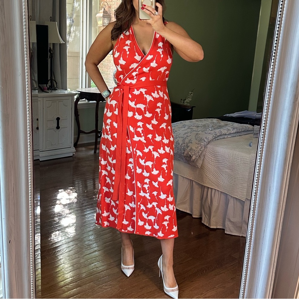 Diane Von Furstenberg Red and White Midi Dress